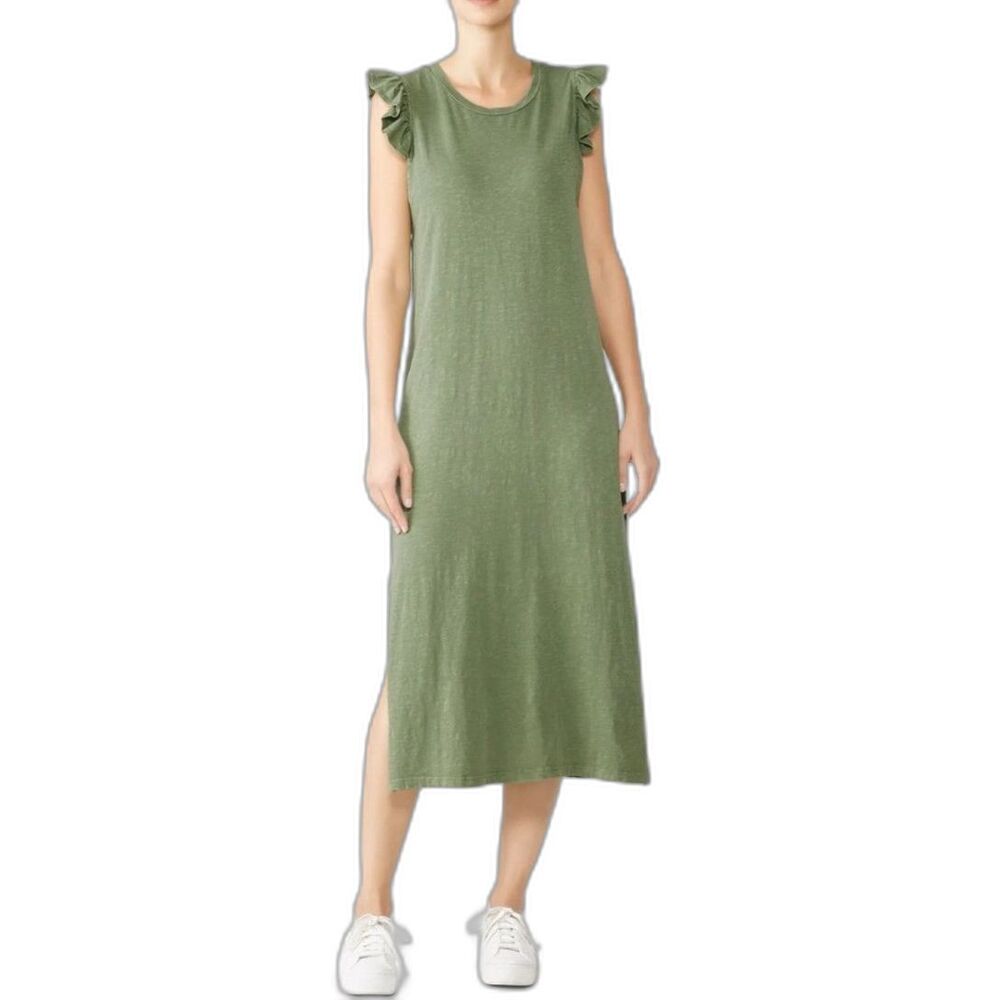 Sundry Womens Olive Green Jersey Ruffle Cap Sleeve Side Slit Midi Dress Size 2